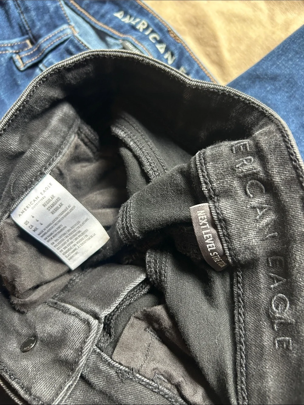 American Eagle Outfitters Skinny Jeans Trio in Dark Blue, Light Blue, and Black - Picture 6 of 7